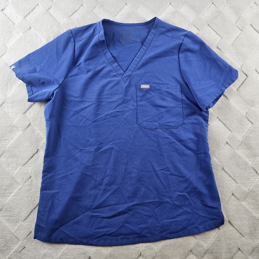 Figs Catarina One-Pocket Scrub Top Womens Large Blue Medical Nurse Wear